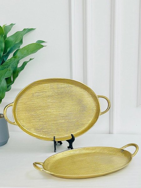 صواني تقديم بيضاوي محرز نحاس هندي قطعتين