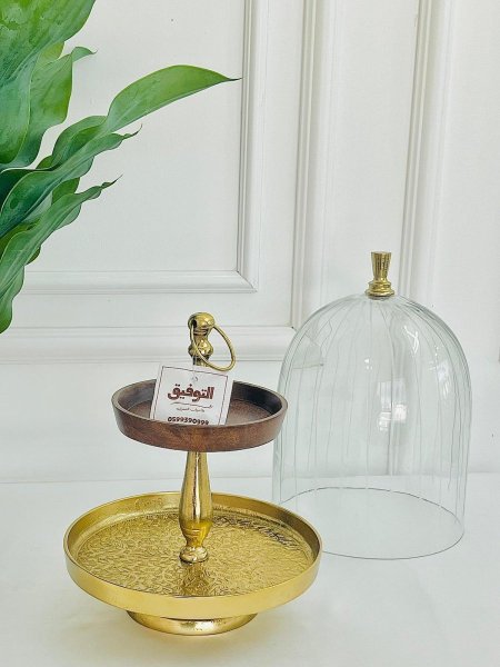 مضيفة طبقتين نحاس وخشب مع غطا