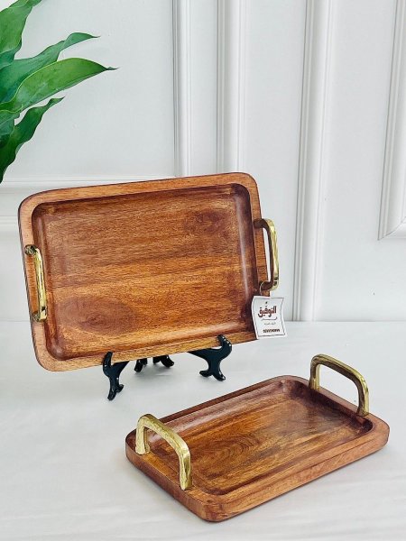 طقم صواني خشب أكاسيا قطعتين