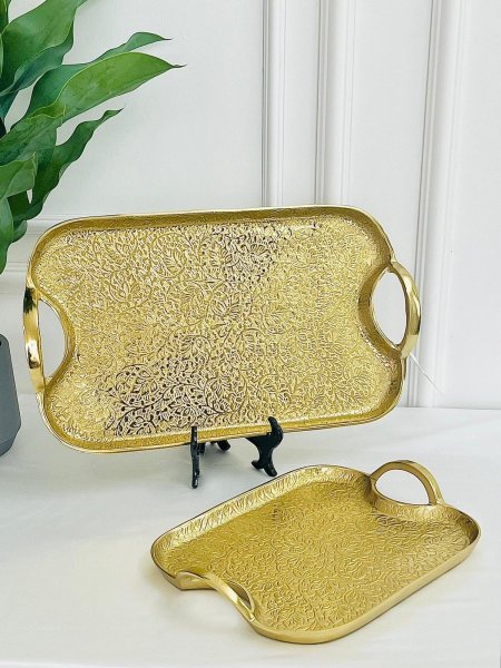 صواني تقديم نحاس هندي مستطيل قطعتين