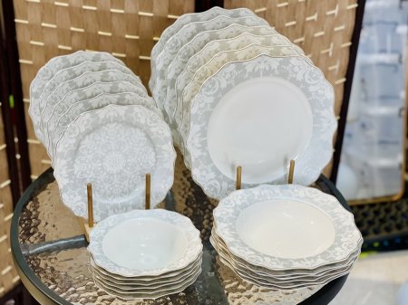 طقم صحون دانتيل رمادي مربع 24 قطعه