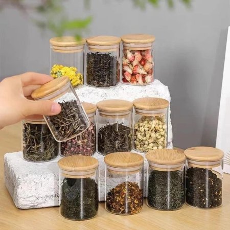 طقم علب بهار قزاز مع خشب بامبو 12 مرتبان