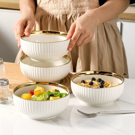 صحون شوربة ابيض مع حيف ذهبي 6