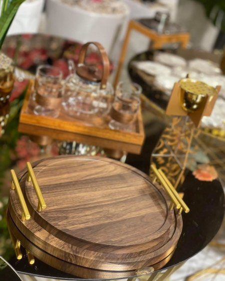 طقم صواني خشب دائري قطعتين