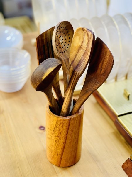 طقم مغارف خشب أكاسيا 6 قطع