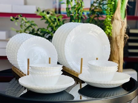 طقم صحون سفرة عملي ابيض أوبال 24 قطعة