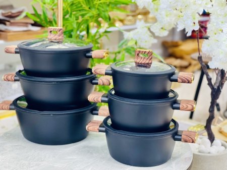 طقم طناجر جرانيت اسود تقيل 6 طناجر